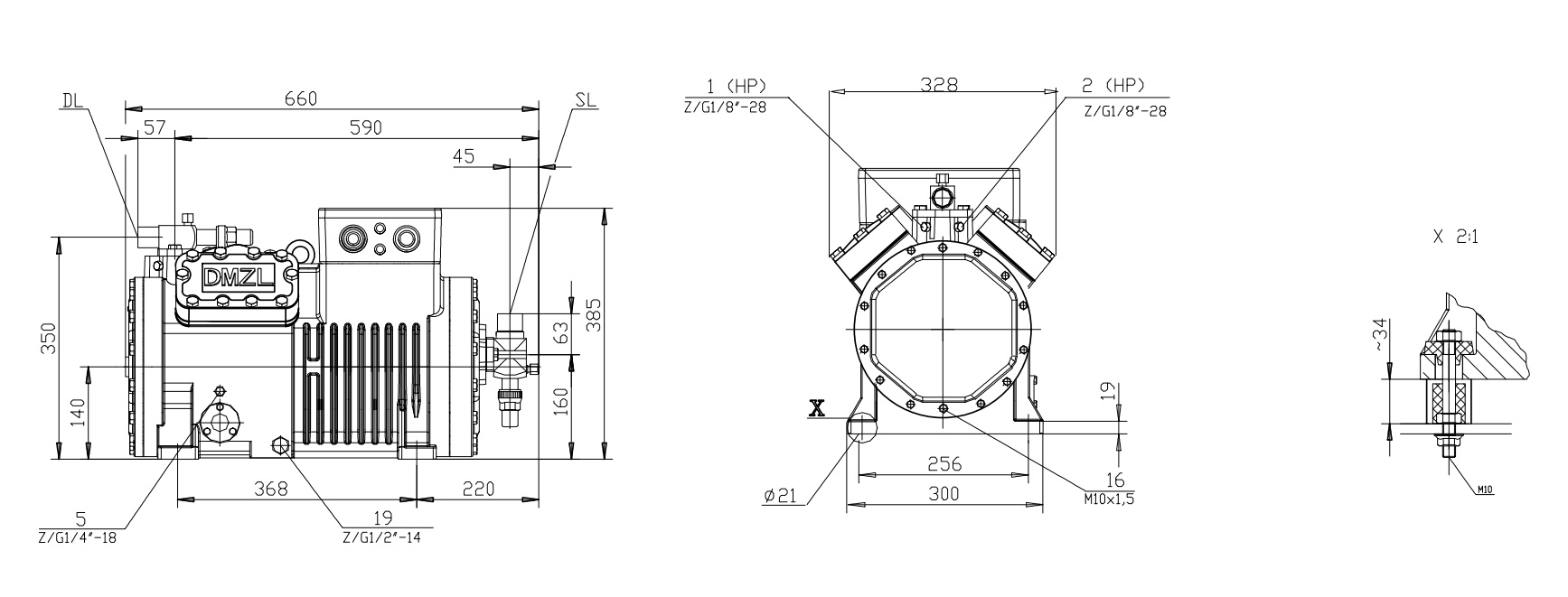 Compresor semiherm&eacute;tico DMZL de 4 cilindros 8-20HP